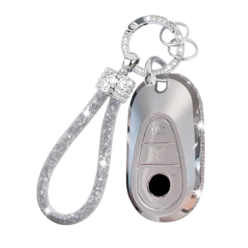 Generic Key Fob Cover for Mercedes Benz 2023 2024 2025 2026 E/C/S-Class EQE/EQS/GLC/Maybach 300/350/400/450/500/560/600/680/63/53 Key fob Cover with Metal Keychain Case Key Shell Protector (White)