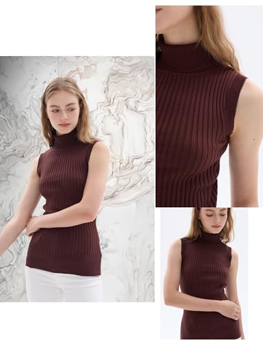 Image of v28 Women Sleeveless High Neck Turtleneck Stretchable Knit Sweater Top