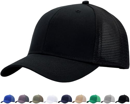 Image of Mens Mesh Snapback Hat Fits One Size & XXL | Structured Adjustable Trucker Hats | Sturdy Outdoor Blank Baseball Cap