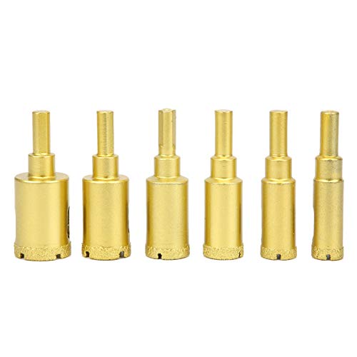 6Pcs Golden Gemstone Hole Drill Bit Cutting Machine Set for Marble Glass Ceramic Concrete Artificial Stone, Slip Handle, Hardness Durability