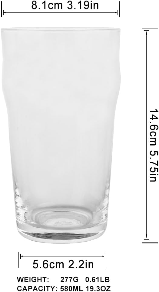 Heavy Base Beer Glass Set of 2, 19.3 Oz Clear Pint Cups, Classic Design Drinking Tumblers, Ideal for Home Kitchen, Bar, Party & Daily Use (clear - 2PCS)