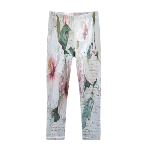 Bolaz Toddler Girls Leggings Printed Yoga Pants Leggings Beautiful White and Pink Flowers for Kids