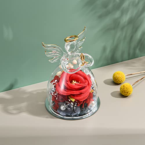 Bievenide Preserved Flowers Mothers Day Glass Angel Gifts For Women Grandma Mom From Daughter Valentine Day Gifts For Mom Wife Her Red Artificial Flowers In Glass Birthday Gifts For Mom #TOP2
