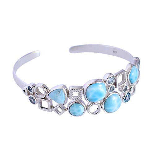 Bracelet Larimar et Topaze Bleue Argent 925 - Le Bijou Idéal pour un Style Bohème Chic