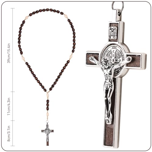 Rosary Beads Catholic for Women Men, 2 PCS Orthodox Rosaries Crucifix Necklace with Saint Benedict Medal Prayer Card, Handmade Wood Rosary Cross Catholic Gifts, Mexican Rosarios Catolicos Para Hombre2