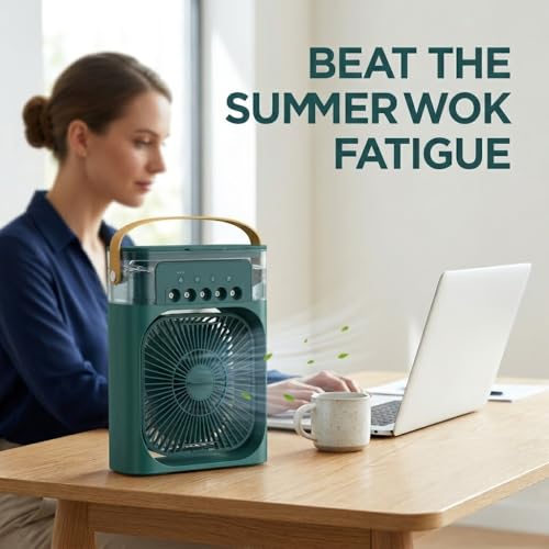 Image of Drumstone 𝟏𝟓-𝐘𝐚𝐫 𝐋𝐨𝐧𝐠-𝐋𝐢𝐟𝐞 𝐖𝐚𝐫𝐚𝐧𝐭𝐲, Portable Desk Air Cooler, Personal Cooling Fan with LED Light and 600ML Water Capacity, Compact Mini Air Cooler for Office Study and Bedroom