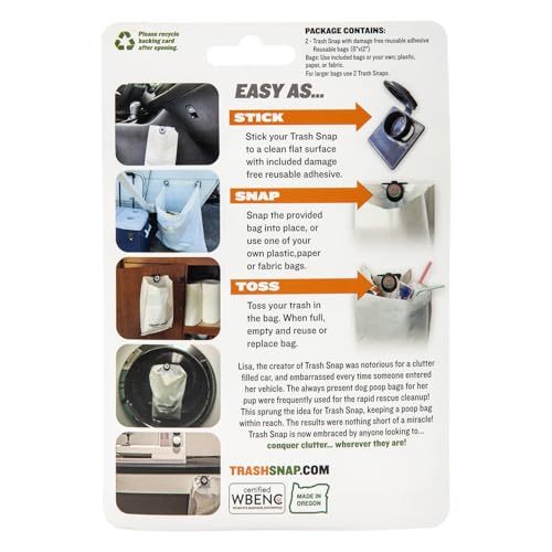 Image of Reusable Bag Holders for Trash & Recycling | Eco-Friendly, Adhesive Clip System for Car, RV, Home, Travel, Boat | Recycled Plastic Sunny Day - 2 Pack
