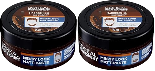 L'Oréal Men Expert L’oréal Men Expert Barber Club, Messy Look Matt Paste, Haarwachs Mit Starkem Halt, Verformbar, Flexible Struktur, Haarpaste Für Männer, 75 Ml (Packung mit 2)