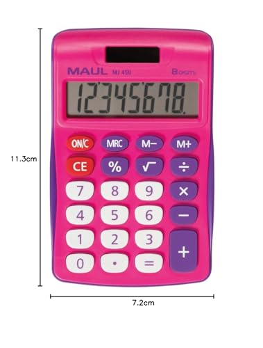 Maul Taschenrechner MJ 450 | Taschenrechner klein mit 8 Stellen Display | Standardfunktionen für Büro, Zuhause, Schule | Solar Taschenrechner mit Batterienutzung bei Dunkelheit | Pink