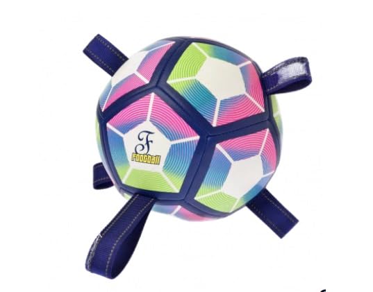 Ferribiella Palla da Calcio con Maniglie per Cani, Multicolore, Diametro 8 cm, Materiale PU Resistente
