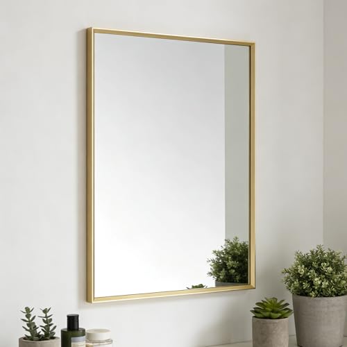 Image of Bathroom Mirror for Wall, 24x16 Inch Framed Vanity Mirror Brushed Gold