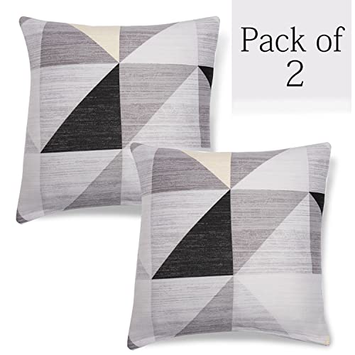 Image of HOKIPO Stretchable Cushion Cover for Sofa 16x16 Pack of 2, Black Grey Geometric (AR-4098-D6*2)