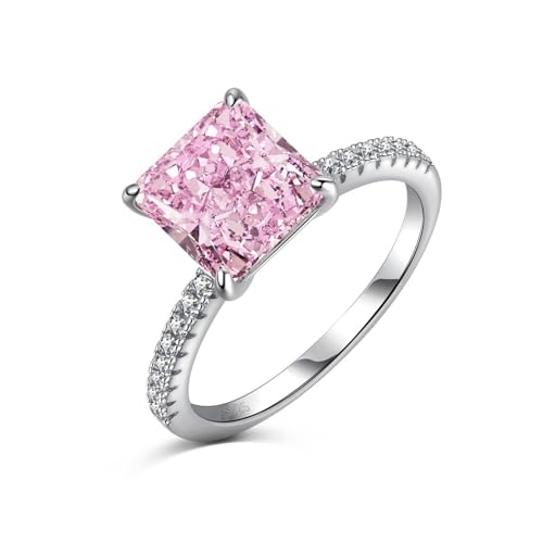 3CT Radiant Cut Lab Grown Diamond Ring for Women, 18K White Gold Plated Rings for Wedding Anniversary Engagement, D Color VVS1 Clarity Sterling Silver Band Simulated Ring Band Premium Collection