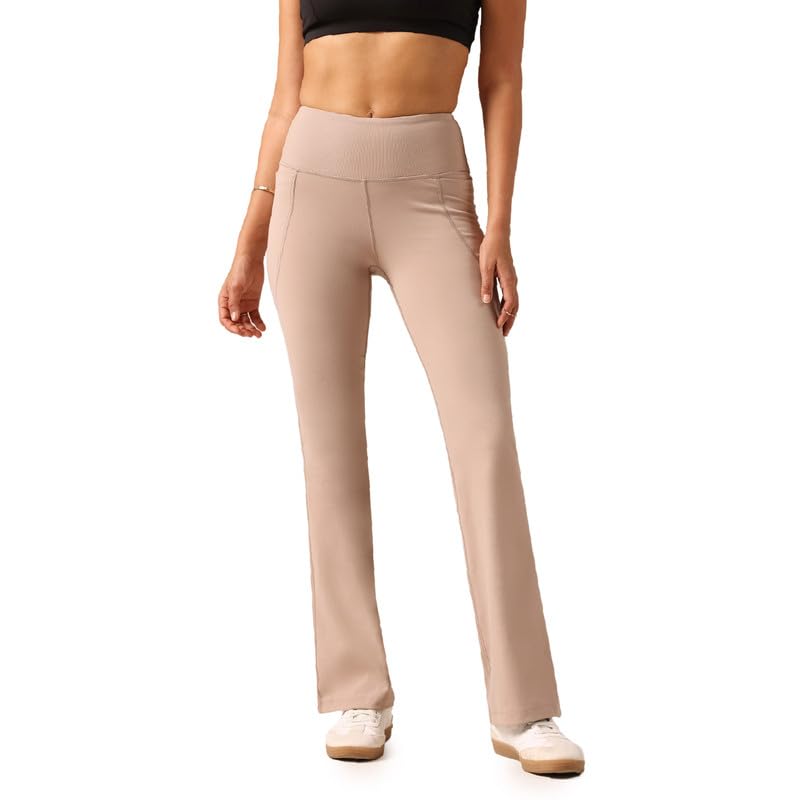 Image of BlissClub Ultimate Flare Pants for Women Upto 5'4 ft | Ribbed Waistband, 4 Pockets | High Waist Trousers and Formal Pants for Office wear