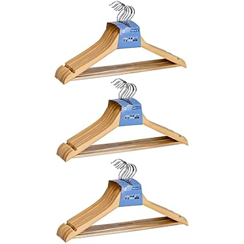 WENKO Formbügel Eco, 24er Set, Holzbügel für Kleiderstange oder Graderobe, mit Rockeinkerbungen und Hosen-Steg, platzsparend im Kleiderschrank, Maße (B x H x T): 45 x 23,5 x 1,2 cm, Natur Cover