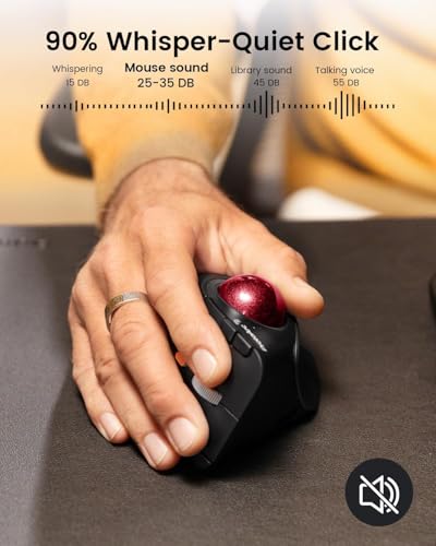 Image of ProtoArc Vertical Wireless Trackball Mouse, EM05 NL Bluetooth Ergonomic Rollerball Mouse Rechargeable Computer Laptop Thumb Mice, 3 Device Connection, Compatible with iPad, Mac, Windows, PC-Red Ball