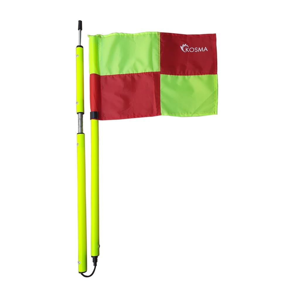 Kosma Confezione da 4 bandiere angolari pieghevoli con picchetto e molla, palo giallo 1,5 m x 25 mm con motivo a quadrante verde e rosso, bandiera e borsa per il trasporto