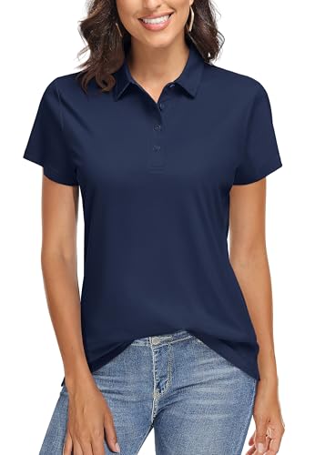 TACVASEN Womens Polo Shirts for Work Short Sleeve Quick Dry Golf Polo Shirts Summer UPF 50+ Sun Protection Athletic Shirts 4-Buttons