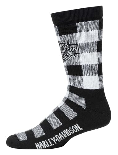 Harley-Davidson Mens Logo Buffalo Plaid Moisture Wicking Socks Black (L)