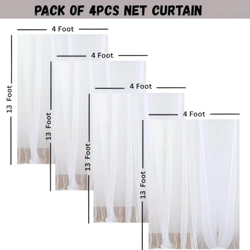 Image of 4 Pcs White Backdrop Decoration Net - 13 X 4 Ft Each, Premium Nylon Fabric, Reusable Soft Net Curtain for Birthday, Anniversary, Wedding & Ganpati Decoration Setup for Home