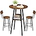 HOOBRO 3 Pieces Round Bar Height Table and Chairs Set, Round Dining Table Set, Pub Table and Chairs for Small Space, 2 Tier Kitchen Table and Bar Stools with Back, Rustic Brown BF35BT01