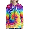 Biyejit Women's Novelty Print Zip Up Hoodies Long Sleeve Hooded Sweatshirt Jacket with Pocket, Rainbow Tie Dye, Medium #1