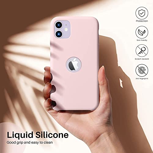 Image of VONZEE Microfiber Logo Cut Compatible for iPhone 11 Case Liquid Silicone Cases Non-Slip Full Body 4 Layer Protectives Shockproof Back with High Raised Camera Lips Sand Pink
