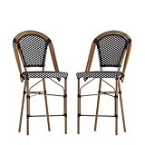 Flash Furniture Bordeaux Commercial Grade Bistro Counter Height Stool, Stackable Indoor/Outdoor Dining Stool, 26' High, Set of 2, Black/White & Natural Finish