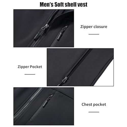 Image of Men's Soft Shell Vest Windproof Outerwear Vest Warm Inner Fleece Vest Waterproof Sleeveless Jacket