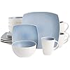 Gibson Soho Lounge Square Reactive Glaze Stoneware Dinnerware Set, Service for 4 (16pc), Aqua Blue