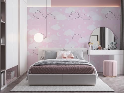 Image of FOKRIM Pink Cloud Wallpaper for Wall Sticker Home,Office 45x300cm Peel and Stick Hexagon Removable Self Adhesive Waterproof