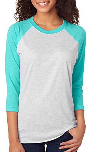 Next Level Women's Rib 3/4 Sleeve T-Shirt, Tahiti Blue/Heather White, Medium