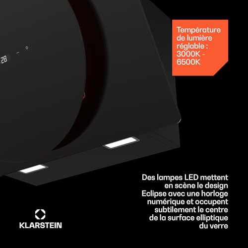 Klarstein Total Eclipse Hotte aspirante 60 cm Éclairage LED Tactile CEE A 5942 m³h Évacuationrecyclage dair - vue 6