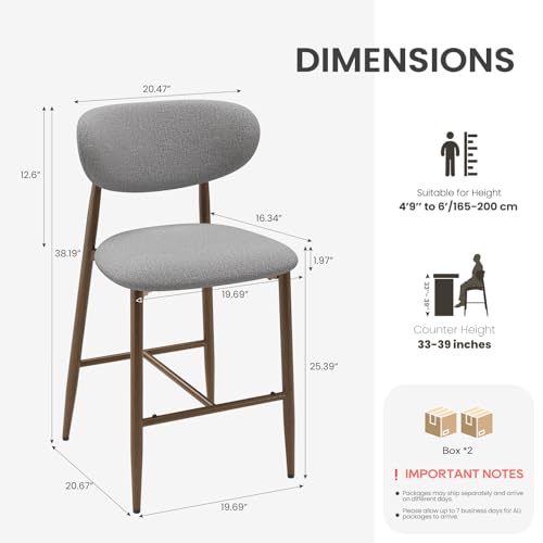 Image of MALOL Bar Stools Set of 4, Counter Height bar stools, Kitchen Bar Stools with Backs, Modern Upholstered, Modern Bar Stools with Metal Legs for Kitchen Island, Counter, Light Grey
