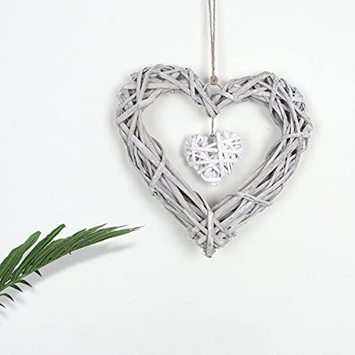 2 pcs Artificial Wicker Heart Wreath Wall Hanging Rattan Decoration Door Diy Grapevine Hearts Decor Wedding Party Decoration