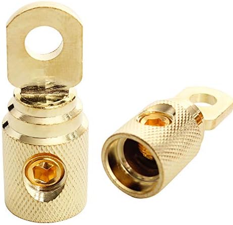 Car Audio Battery Terminal Connector Pure Brass Gold-Plated 0 Gauge Car Audio Amp Input Reducers for 0-2 Gauge Wire 2Pcs