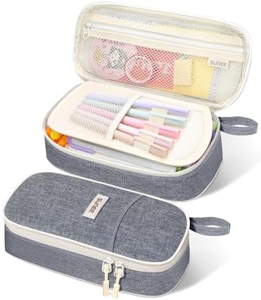 SUNEE Federmäppchen mit großer Kapazität, Ästhetische Mäppchen mit Fächern und Griff, Tragbare Federtasche und Federmappe für Schule, Büro, Mädchen, Jungen, Teenager & Erwachsene,