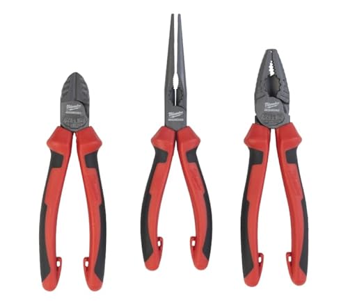 Milwaukee Plier Set: Side Cutters 160 mm, Long Bench Round Plier 180 mm, 3-Piece, Red