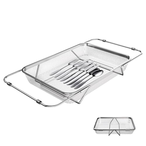Escurreplatos extensible de acero inoxidable 50 x 30 cm, plegable, para cuencos, tazas, tazas, sils, metal, DesignSolut