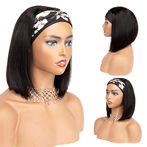 Teresa 10 Inch Pixie Cut Headband Wigs Straight Short Bob Human Hair Wig for Women Easy to Wear Half Wig with Free Headband 150% Density