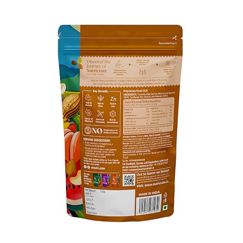 Image of Nutricrate 9 In 1 Dry Fruits & Seeds Mix - 250g - Chia, Pumpkin, Sunflower, Flax, Sesame, Peanuts, Almond, Cashew & Soy - Roasted Protein & Fibre Rich Seeds for Eating & Weight Loss (250g, Pack of 2)