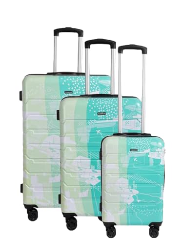 Image of TEAKWOOD LEATHERS Twin Printed Hardside Trolley 360 Degree 8 Roating Wheels, Trolley Bag for Travel (Green, Set)
