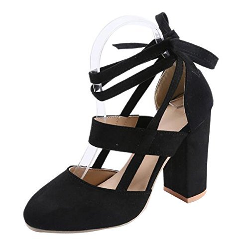 Hee grand Women High Heel Sandals Closed Toe Pumps Square Heel Shoes Women's Fashion Thick High Heel Pumps Sexy Straps Platform Sandals Black US 8.5