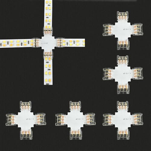 ENQIMAOYI 5pcs X Shape LED Strip Connector 3pin 10mm Width Cross-Shaped connectors for SMD LED Strip Lights,Upgraded Gapless Solderless Quick Connector (3pin 10mm X)