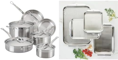 Hestan - ProBond Collection - Professional Clad Stainless Steel 10-Piece Ultimate Cookware Set, Induction Cooktop Compatible & - OvenBond Collection - Stainless Steel Baking Sheet Set, 5-Piece - Thumbnail 3