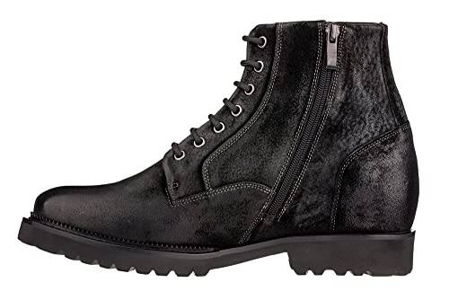 Image of CALTO Men's Invisible Height Increasing Elevator Shoes - Black Nubuck Leather Lace-up /Zip-up Casual Boots - 3.0 Inches Taller - K24401 - Size 6.5 D(M) US