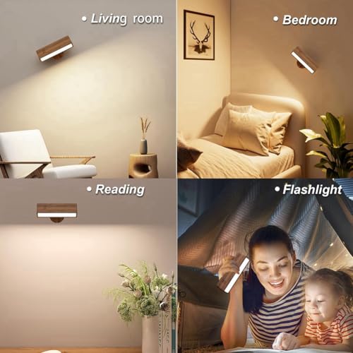Lámpara de pared sin cables para dormitorio: luz de madera recargable y suave 4