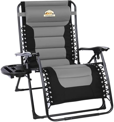 Colegence Oversized Padded Zero Gravity Lounge Chair, Foldable Patio Anti Gravity Reclining Chairs Folding Lawn Recliner with Cup Holder for Yard, Camping, Outdoor, Support 350 LBS, Black