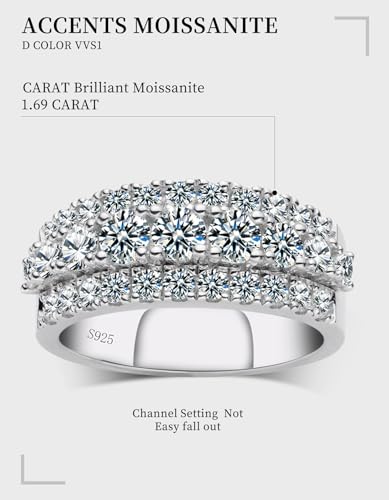 Moissanite Wedding Bands for Women, Round Cut D Color VVS1 anniversary Engagement Ring,S925 Sterling Silver with 18K White Gold Plated Promise Valentine Ring Valentine's Day Gift4