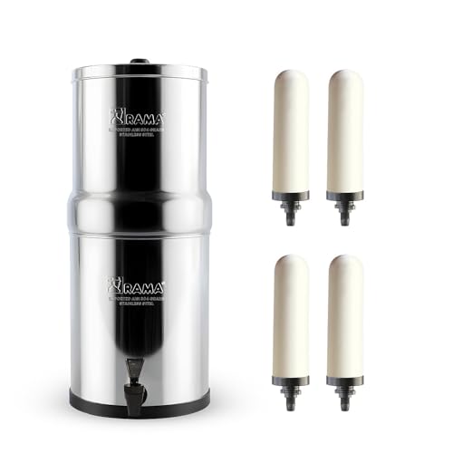 Image of RAMA Gravity Water Filter | 17L Total Capacity (8L Storage) | 304 Stainless Steel Non-Electric Water Purifier Filter for Home | Includes 4 Spirit 7 inch Ceramic Candles | 10-Year Warranty